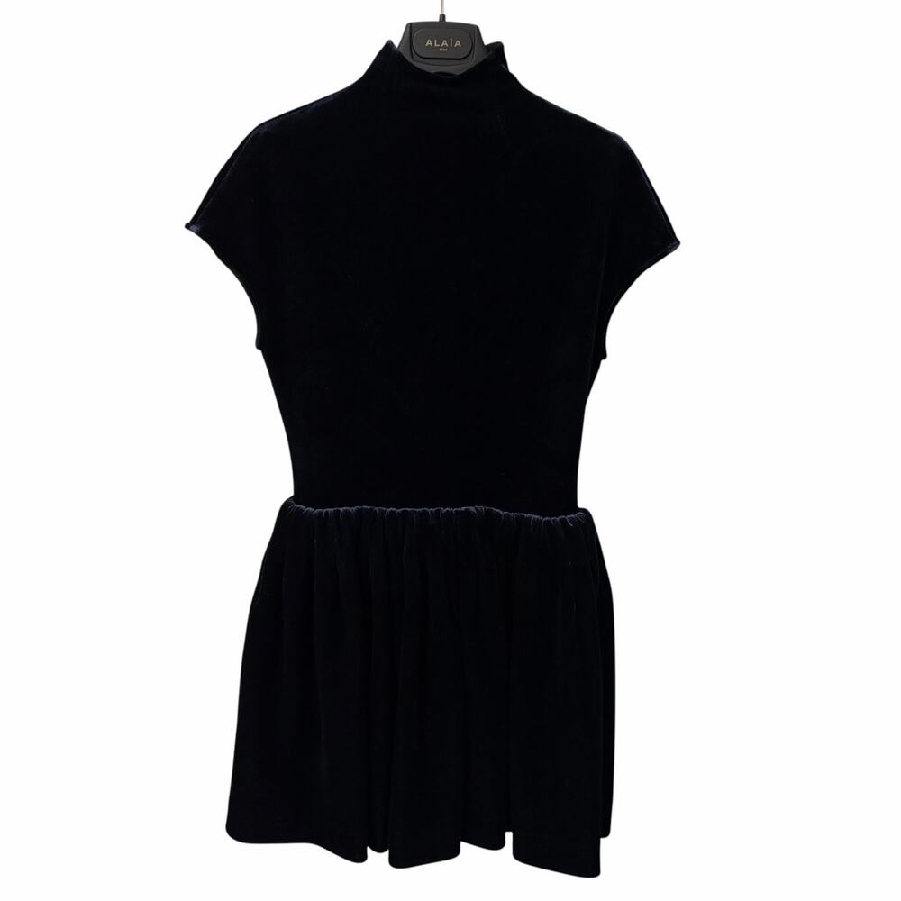 NWT Alaia Turtleneck Velvet Mini Dress Navy Womens FR 36 / US 4 - Picture 2 of 12